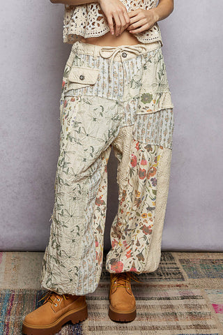 POL Floral Twill Patch Joggers
