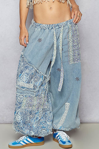 POL Denim Patchwork Joggers - front view