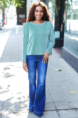 Hello Beautiful Green Rib Dolman Cropped Sweater Top