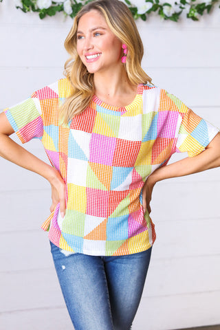 Multicolor Geometric Textured Knit Top