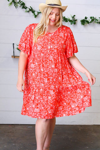 Coral Floral Button Down Midi Dress