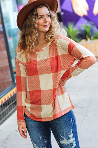 Rust Checker Plaid French Terry Top