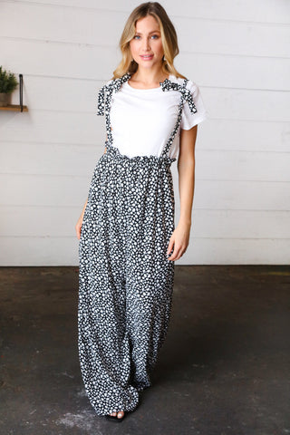 Black & White Animal Print Wide Leg  Frilled Jumpsuit