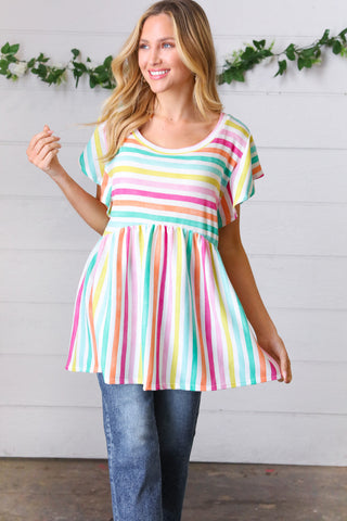 Lavender Rainbow Stripe Babydoll Top