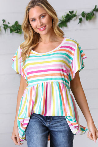 Lavender Rainbow Stripe Babydoll Top