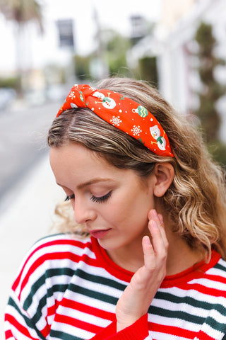 Red Snowman Christmas Top Knot Headband