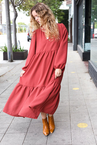 Lock Eyes Spice Notched Neck Frill Hem Tiered Maxi Dress