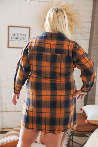 Navy & Rust Plaid Flannel Button Down Waist Tie Dress