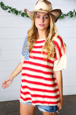 American Flag Jacquard Knit Sweater Top