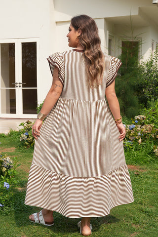 Brown Stripe Plus Size Tiered Maxi Dress