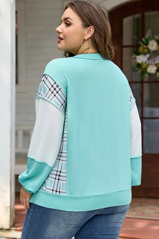 Turquoise Patchwork Henley Sweater