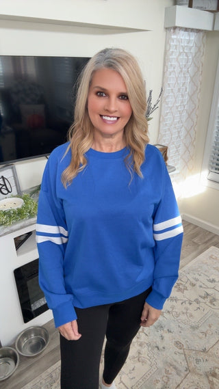 Blue Varsity Stripe Sweatshirt