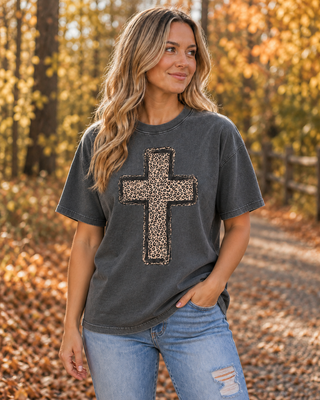 Leopard Cross Comfort Color Tee