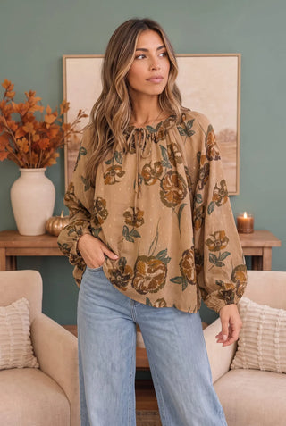 Floral Tie Neck Blouse