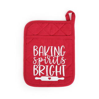 Holiday Pot Holder -  Red with White Text: Baking Spirits Bright