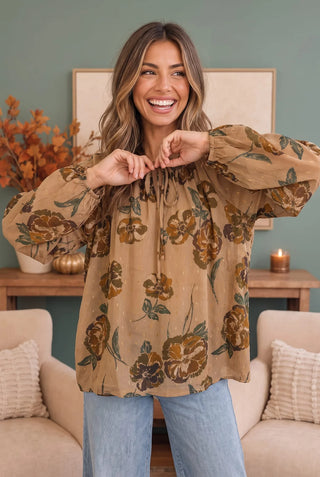 Floral Tie Neck Blouse