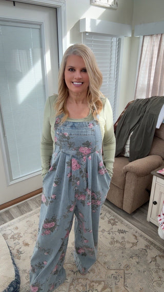 Floral Denim Overalls