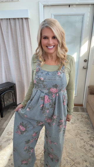 Floral Denim Overalls