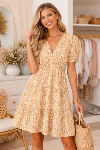 Sunlit Ditsy Floral Smocked Dress
