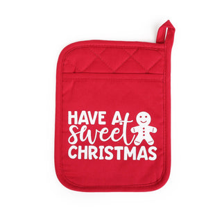 Holiday Pot Holder -  Red with White Text: Baking Spirits Bright