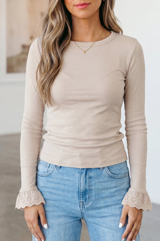 Dainty Details Lace Cuff Ribbed Top