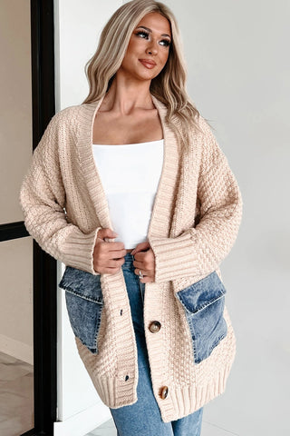 Denim Pocket Textured Knit Cardigan