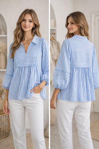 Coastal Stripe Peplum Blouse