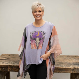 UPCYCLED BOHO PONCHO ONE SIZE COW SKULL