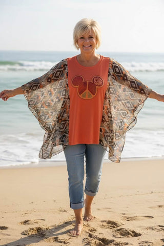 UPCYCLED BOHO PONCHO ONE SIZE MICKEY PEACE SIGN