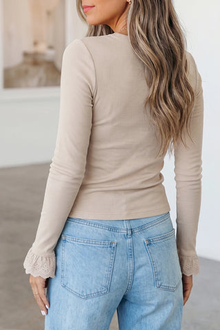 Dainty Details Lace Cuff Ribbed Top