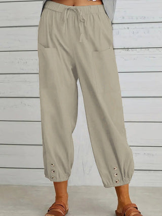 The Bella Cropped Pants with Button Detail