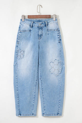 Floral Appliqué Distressed Jeans