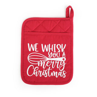 Holiday Pot Holder -  Red with White Text: Baking Spirits Bright