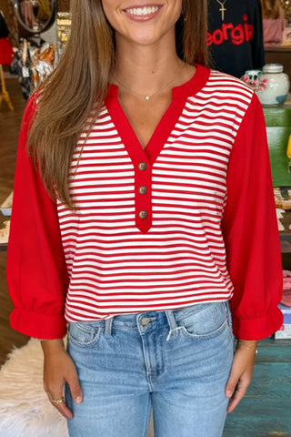 Red Striped Color Block Top