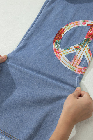Flower Power Peace Sign Wide Leg Jeans