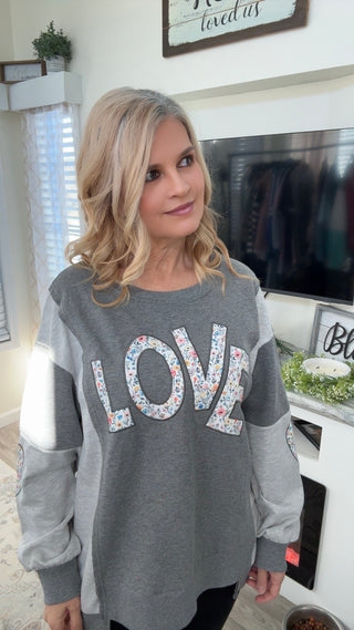 LOVE Graphic Color Block Sweatshirt