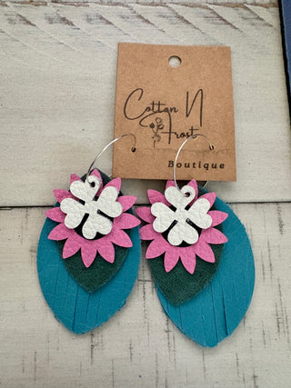 Pink Daisy Leather Earrings
