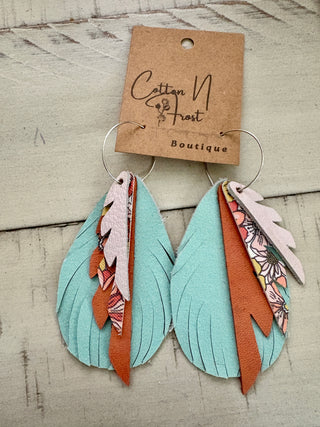 Aqua Leather Earrings