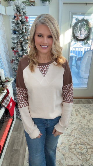 Cozy Daisy Thermal Colorblock Top