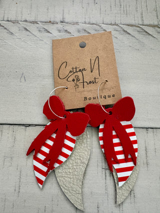Red Bow Leather Earrings