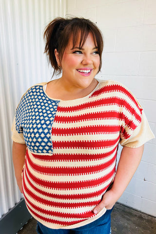 American Flag Jacquard Knit Sweater Top