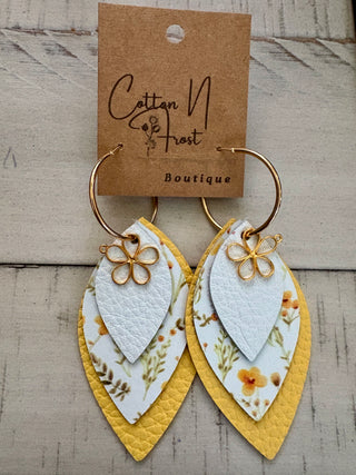Yellow Floral Leather Earrings