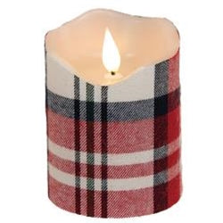 Crimson Plaid Realistic Flame LED Pillar