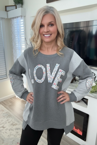 LOVE Graphic Color Block Sweatshirt