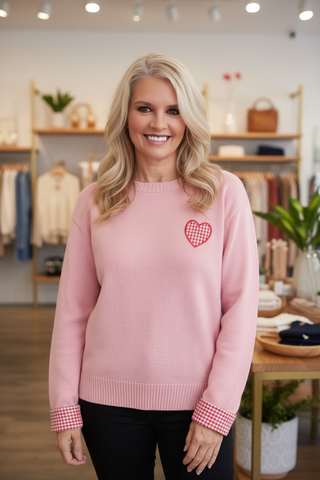 Pink Gingham Heart Sweater