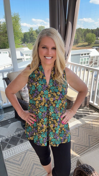 Crepe Printed Inverted Pleat Tank