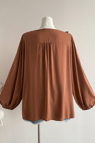 Plus Chestnut Boho V Neck Top