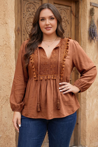 Plus Chestnut Boho V Neck Top
