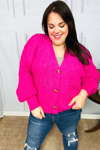 Pretty In Pink Button Down Pointelle Knit Cardigan