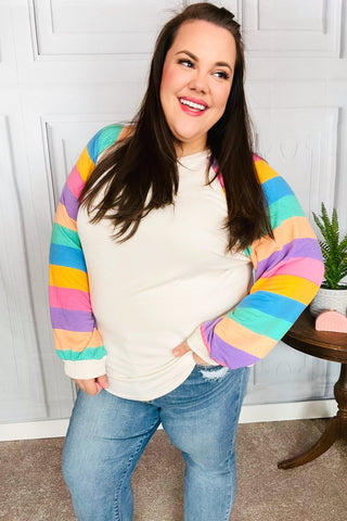 Rainbow Bubble Sleeve Terry Raglan Top